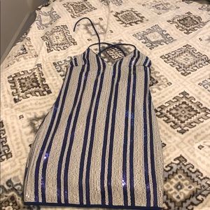 Blue and white sequence dress